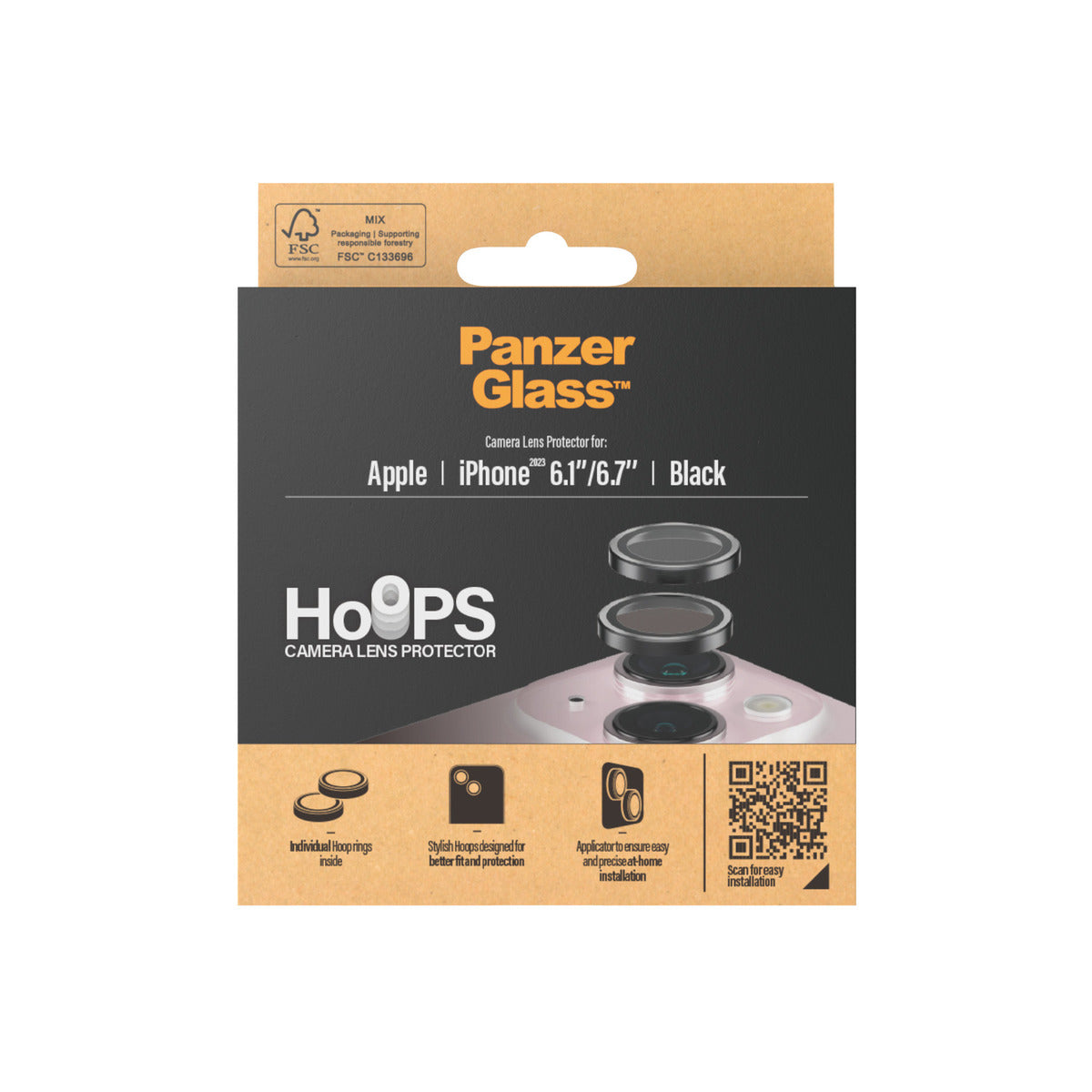 PanzerGlass Hoops Camera Lens Protector for iPhone 15 and iPhone 15 Plus - Black