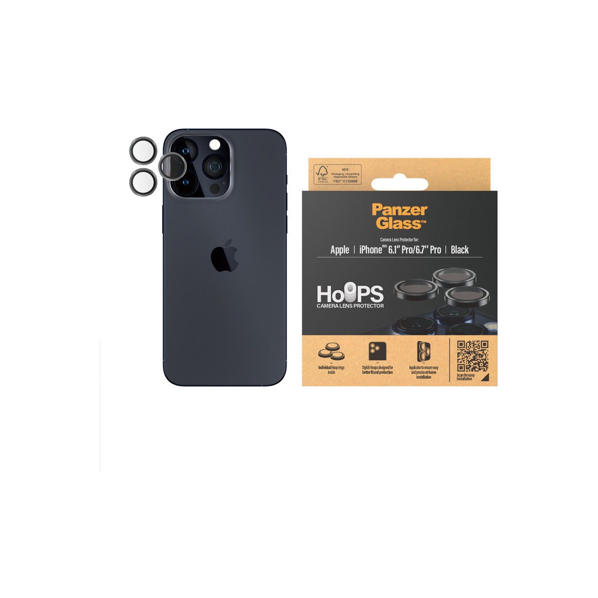 PanzerGlass Hoops Camera Lens Protector for iPhone 15 Pro and iPhone 15 Pro Max - Black
