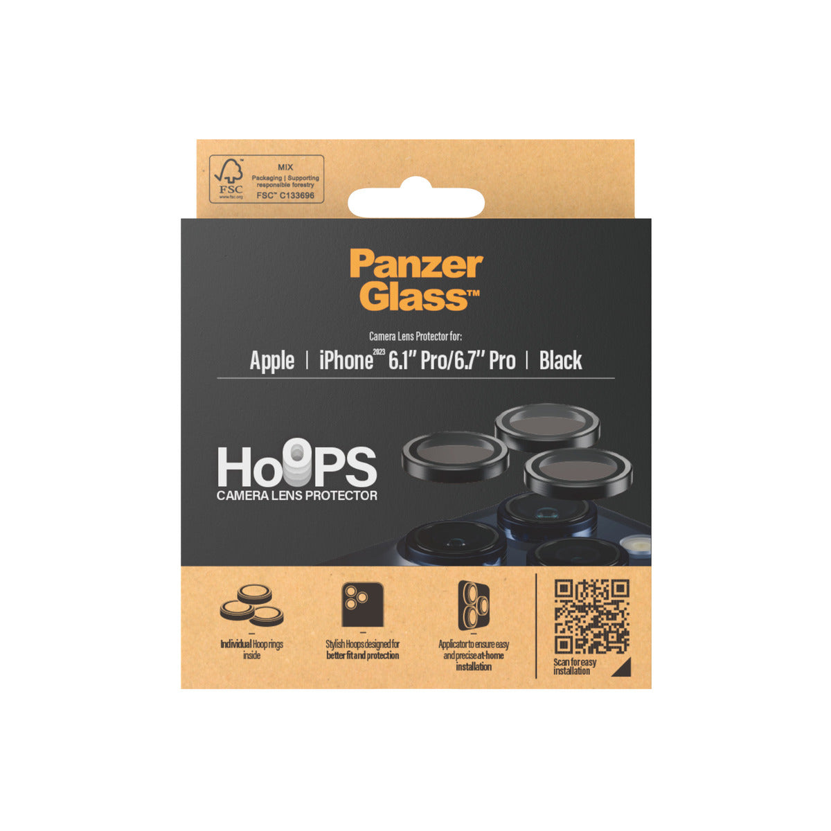 PanzerGlass Hoops Camera Lens Protector for iPhone 15 Pro and iPhone 15 Pro Max - Black