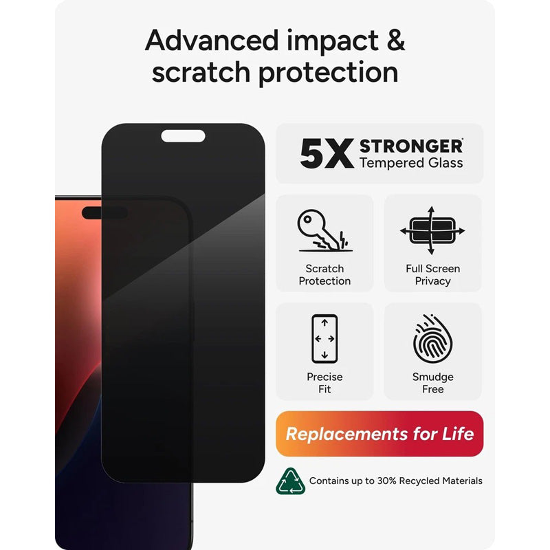 ZAGG Glass Elite Privacy 360 Screen Protector for iPhone 16 Plus / 15 Plus