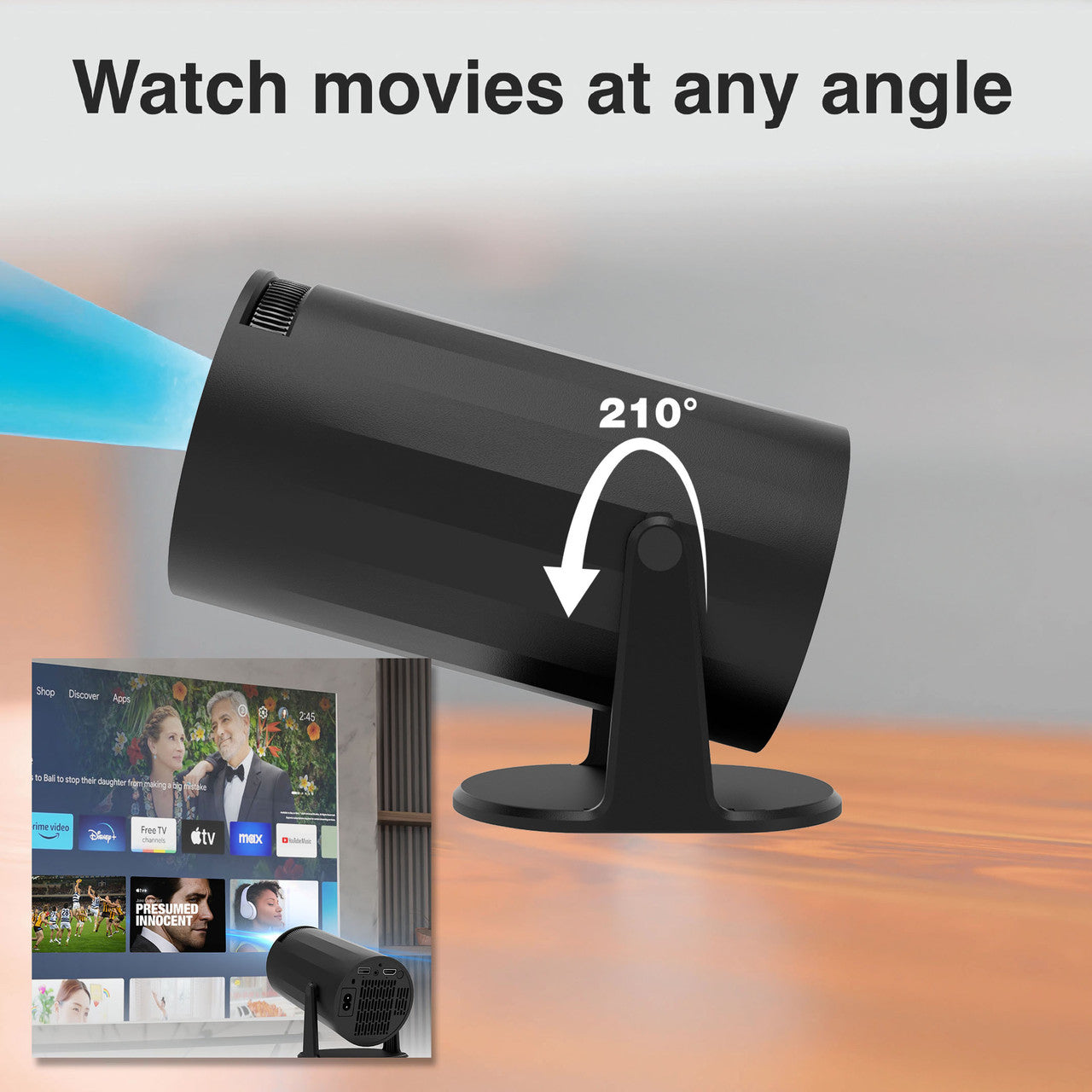 Laser Multi-Angle Tube Android LED Projector - Black