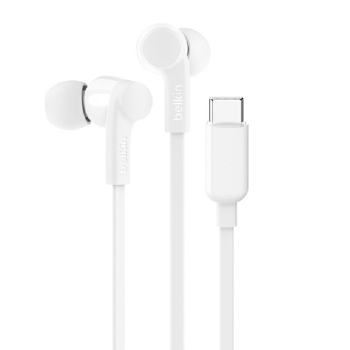 Belkin SoundForm USBC Wired Headphones with Adjustable Volume Limiter- White