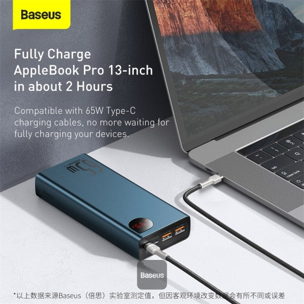 Baseus Adaman Power Bank 65W 20000mAh FAST charge PD For Laptop / Phone - Blue