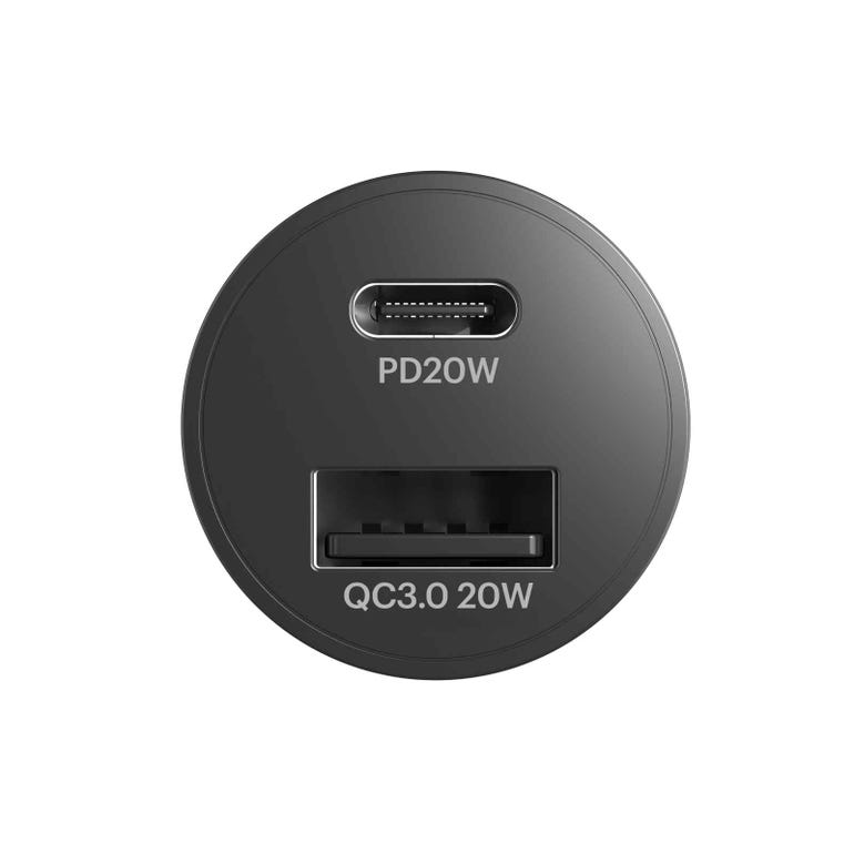 Cygnett 20W Dual Port Car Charger (20W USB-A + 20W USB-C) - Black