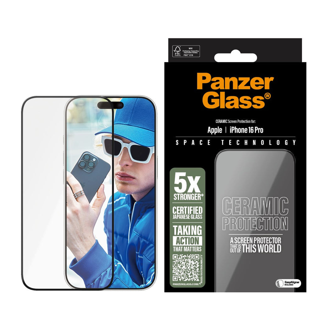 PanzerGlass Ultrawide Fit Ceramic Glass Screen Protector For iPhone 16 Pro - Clear