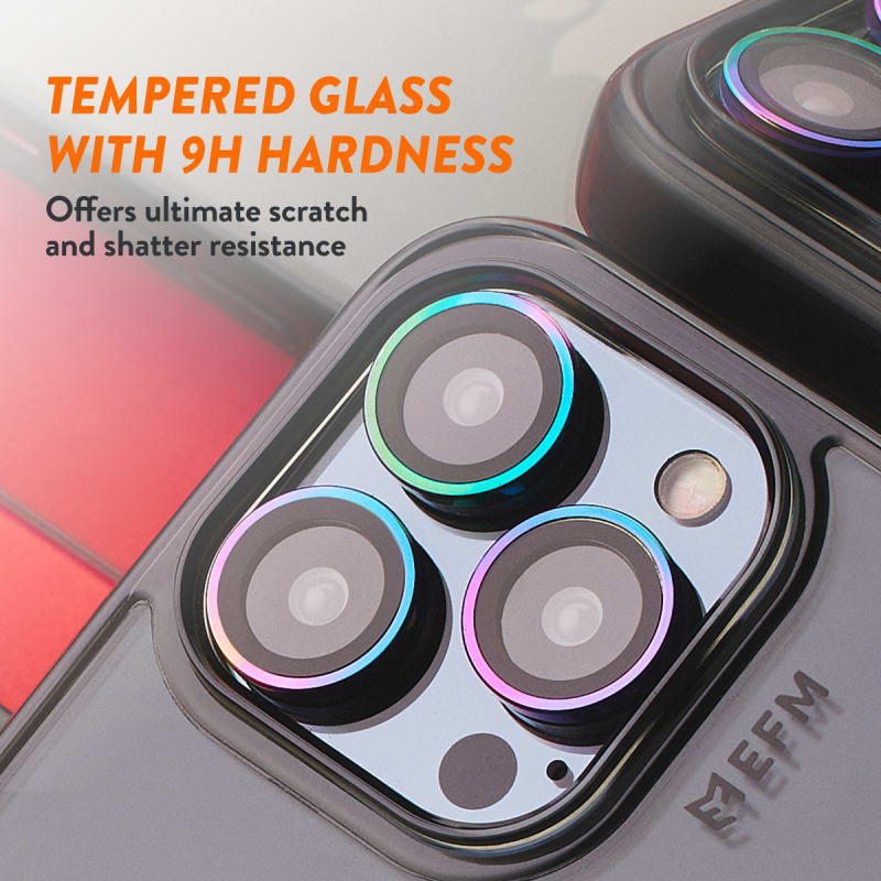 EFM Camera Lens Screen Armour for iPhone 15 Pro/15 Pro Max 2023- 6.1" and 6.7" - Rainbow