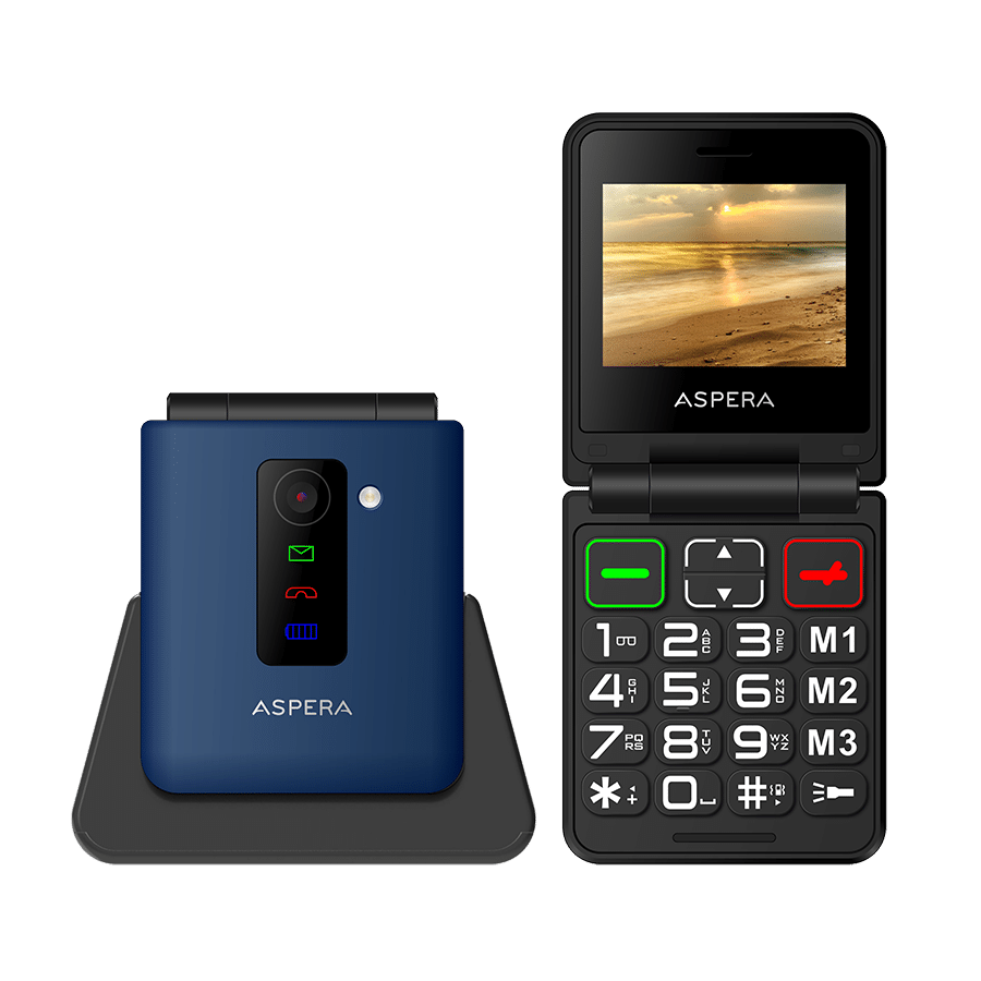 Aspera F50 Seniors 4G BIG button FLIP mobile phone with CRADLE 2024 MODEL - Black
