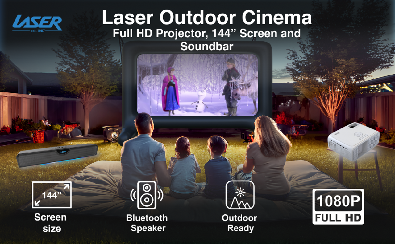 Laser Outdoor Cinema: Full HD Projector, 144" Screen & Soundbar