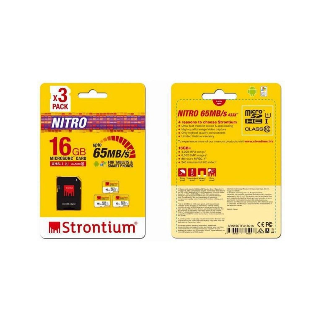 Strontium 16GB Nitro MicroSD 3 Pack SD Adapter