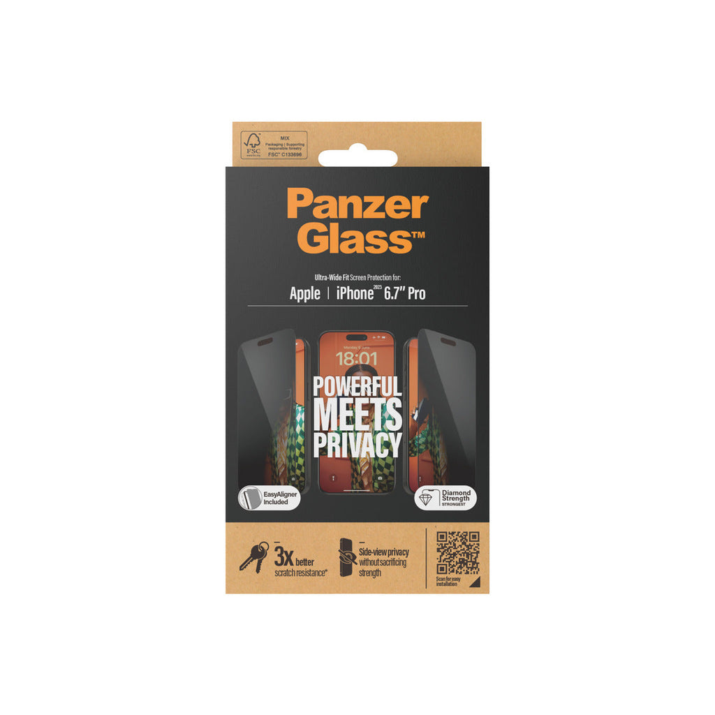PanzerGlass Privacy Ultra Wide Fit Screen Protector with EasyAligner for iPhone 15 Pro Max