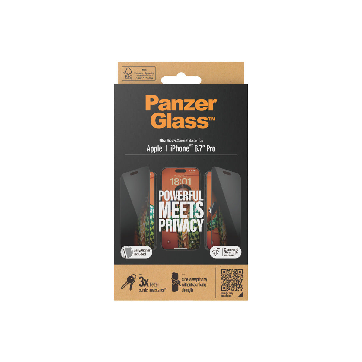 PanzerGlass Privacy Ultra Wide Fit Screen Protector with EasyAligner for iPhone 15 Pro Max
