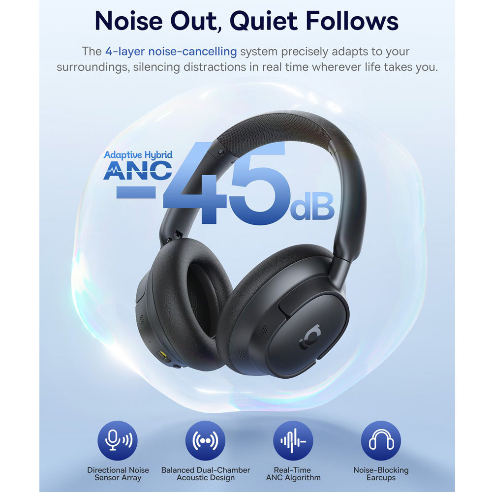 Baseus BH1 NC Noise Cancelling WireLess Headphones - Black