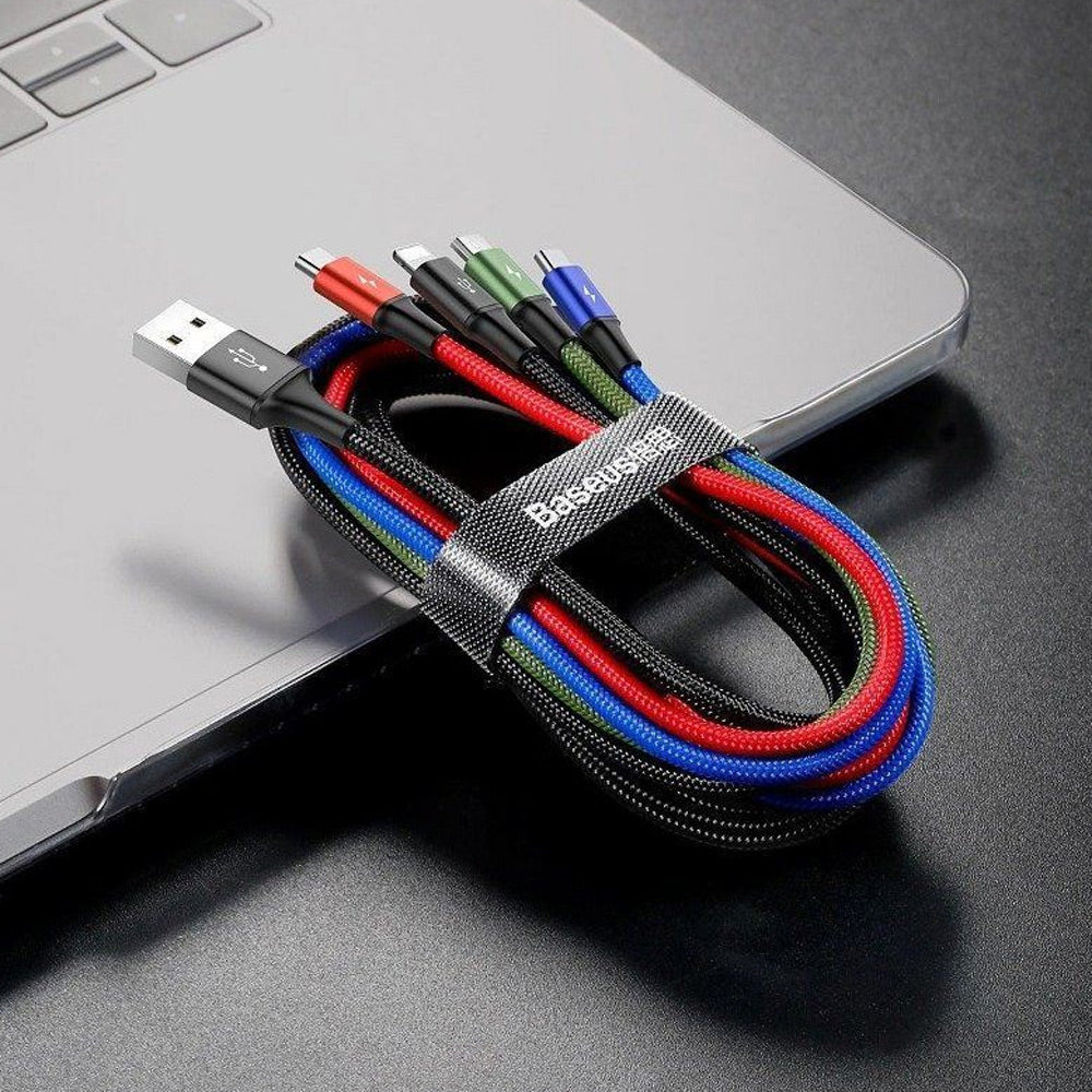 Baseus 4 in 1 Nylon Braided Cable (2 x Lightning / Type-C / Micro USB) 3.5A 1.2m  - Black