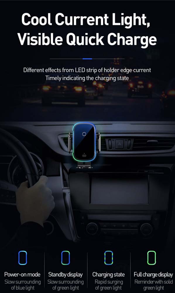Baseus 15W Wireless Fast Charger Air Vent & Suction Car Mount with Sensor Clamp