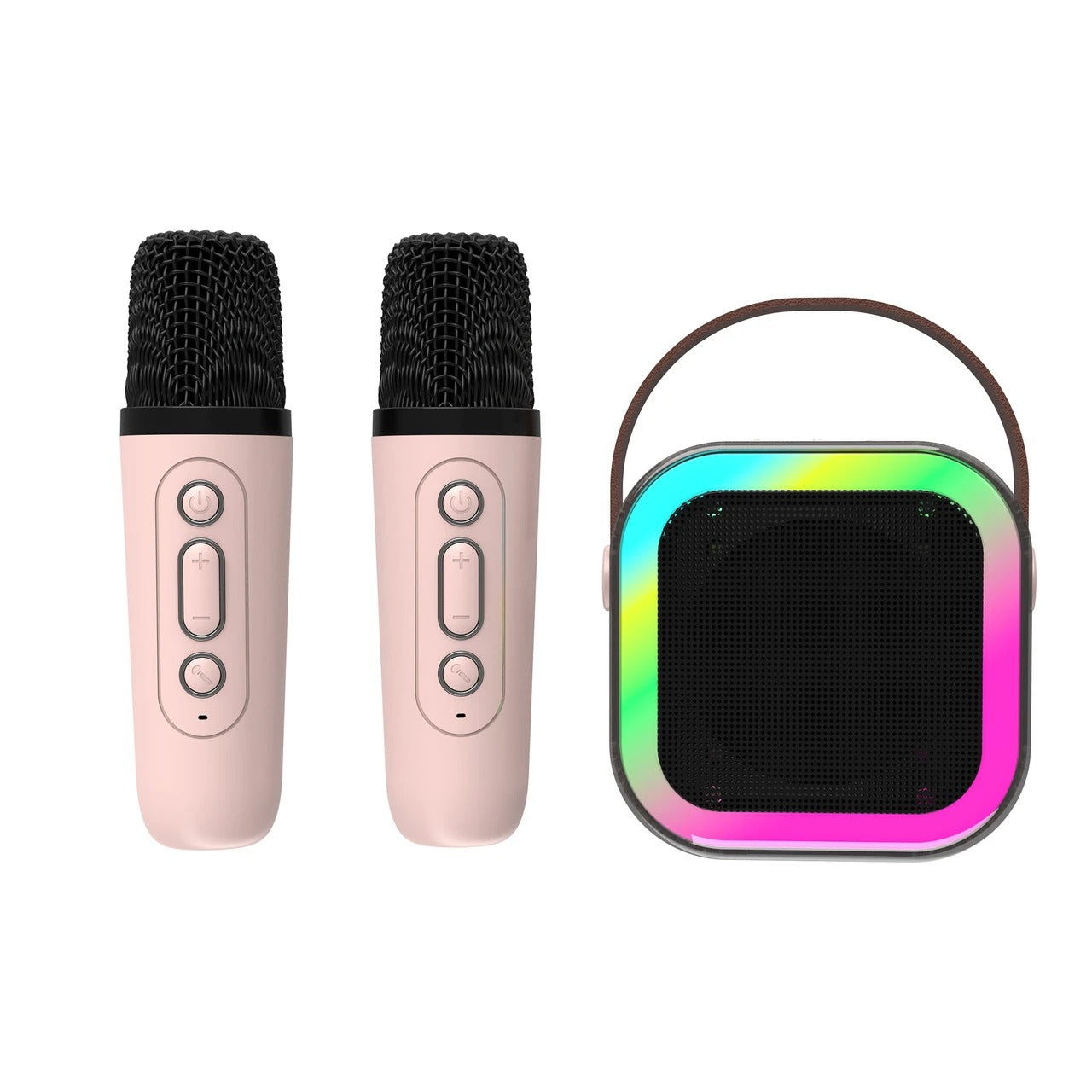 Laser Mini Karaoke Speaker 2 Wireless Mics - Pink