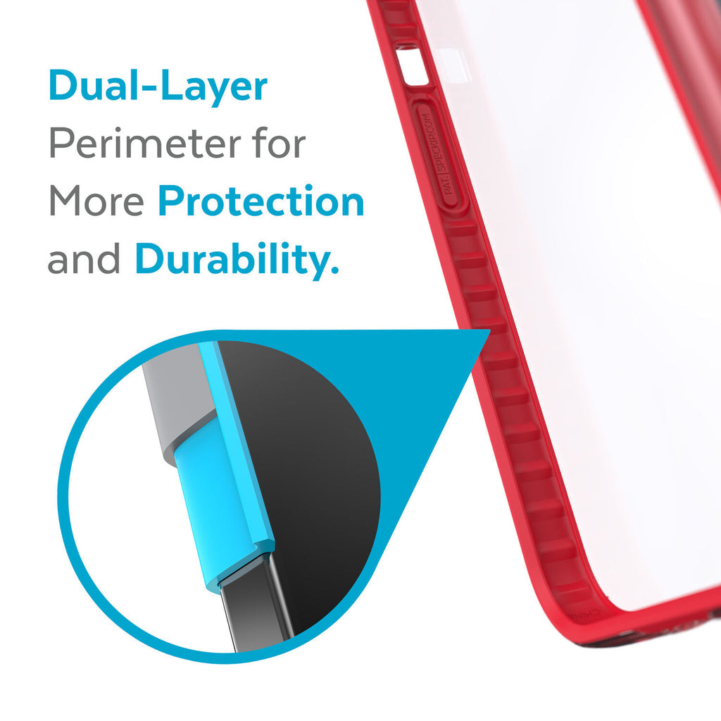 Speck Presidio Perfect Clear Impact Geometry Case For iPhone 13 Standard 6.1 - Red