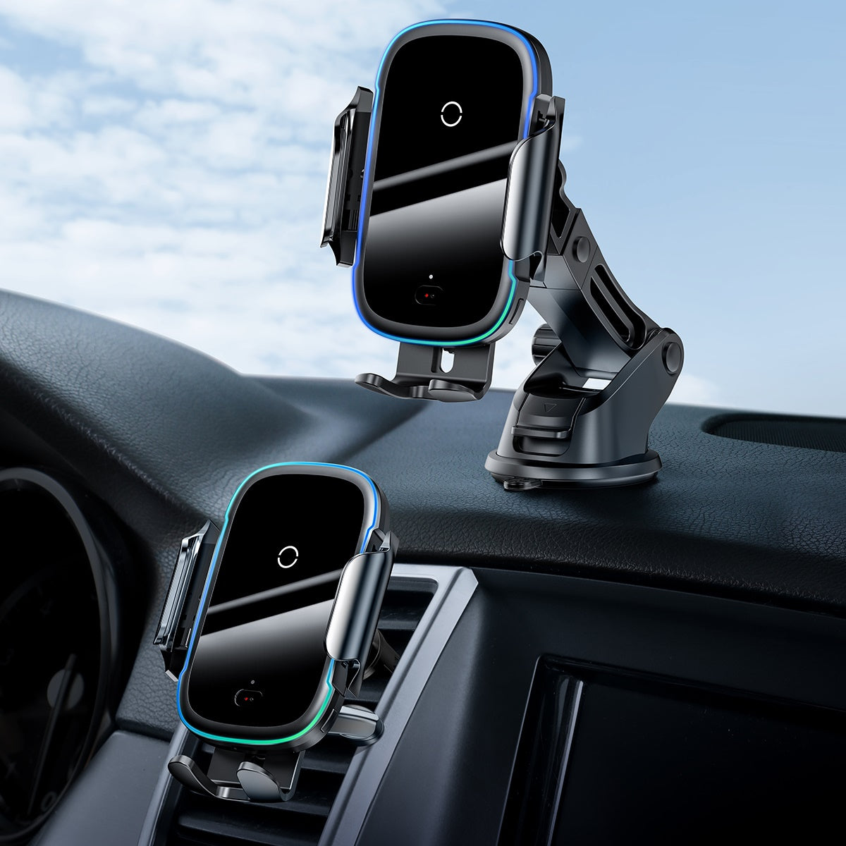 Baseus 15W Wireless Fast Charger Air Vent & Suction Car Mount with Sensor Clamp