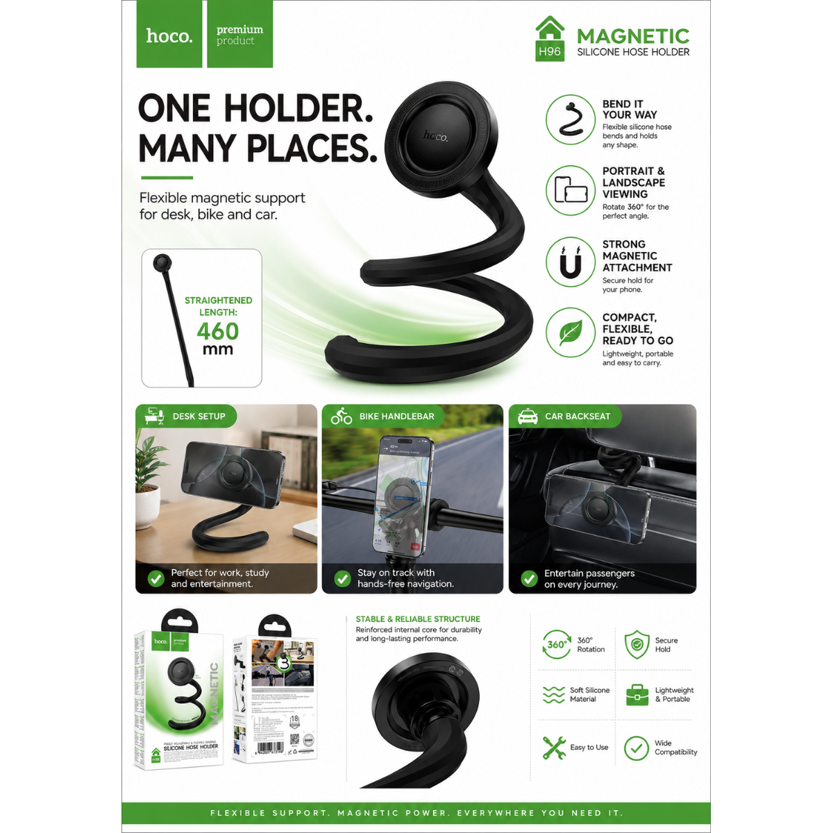 Hoco Show Ring Magnetic Silicone Hose Holder - Black