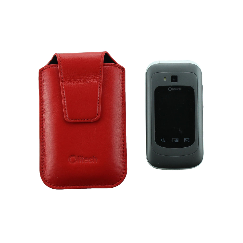 OLITECH Leather Pouch case cover with Lanyard RED