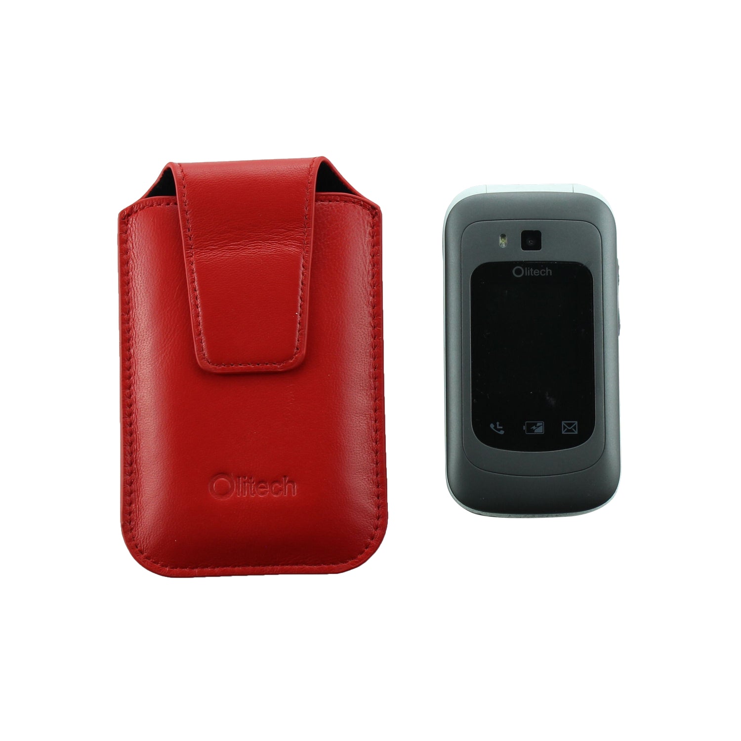 OLITECH Leather Pouch case cover with Lanyard RED