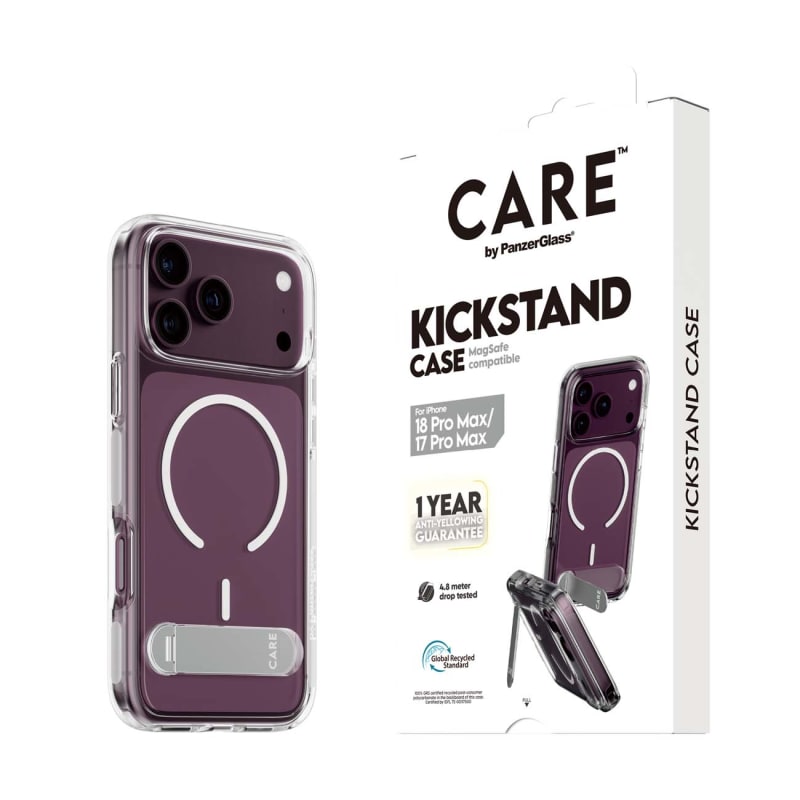 CARE by PanzerGlass Kickstand MagSafe Case for iPhone 18 Pro Max, 17 Pro Max - Transparent/White