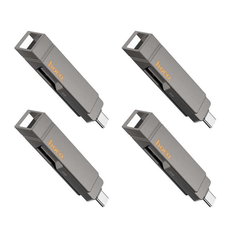 HOCO UD15 2-in-1 High Speed Zinc alloy Flash Drive (USB-A & USB-C) - Metal gray