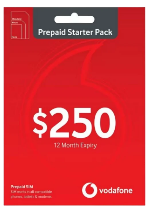 Vodafone $250 Prepaid Starter Pack 365 Expiry Australia