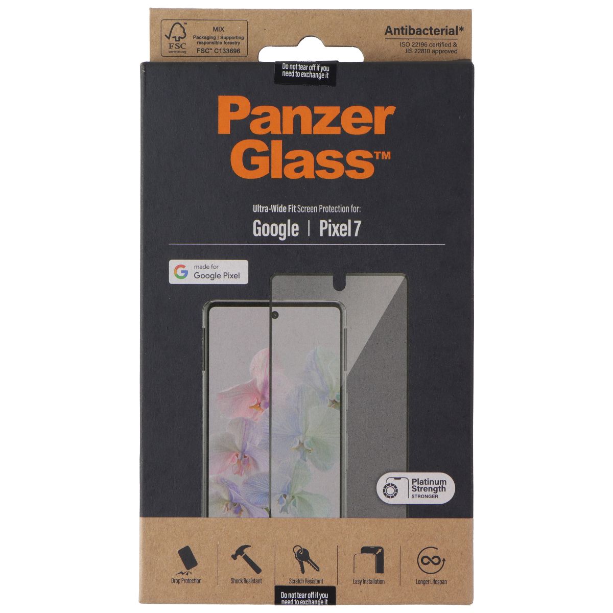 PanzerGlass Screen Protector Antibacterial for Google Pixel 7- Clear
