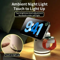 Thumbnail for Jabees PowerGlow 4-In-1 Foldable Wireless Magsafe + Apple Watch Compatible Charging StationLED Night Light - White