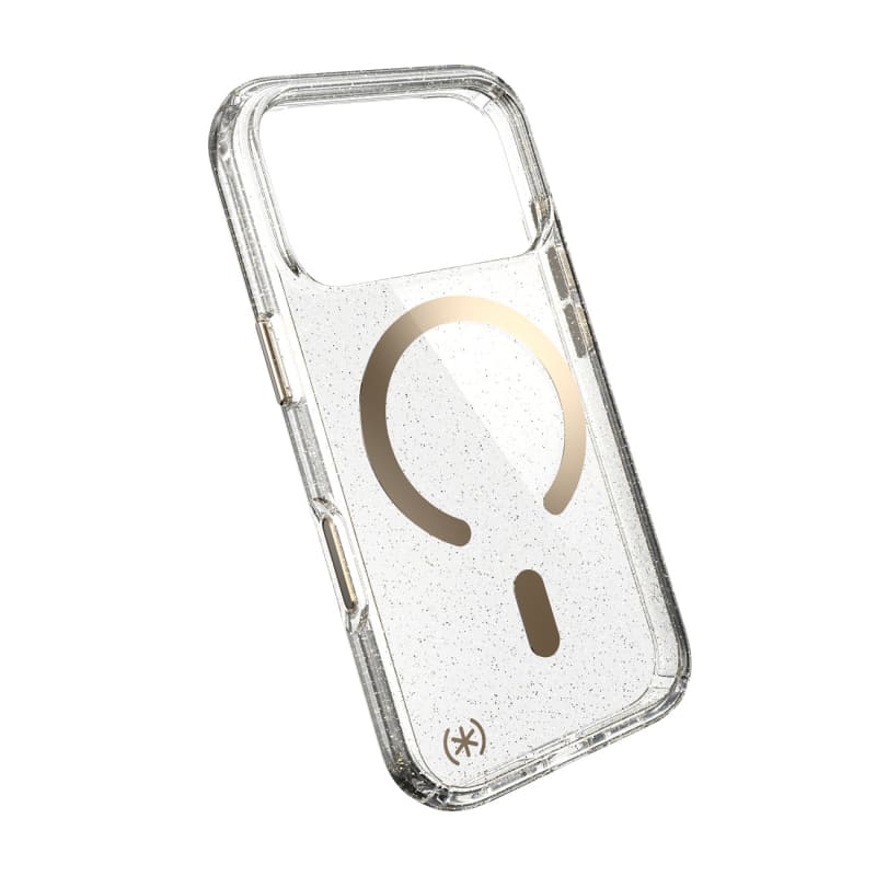 Speck Presidio Lux-Glitter MagSafe Case with Camera Control for iPhone 18 Pro - Clear/Gold Glitter