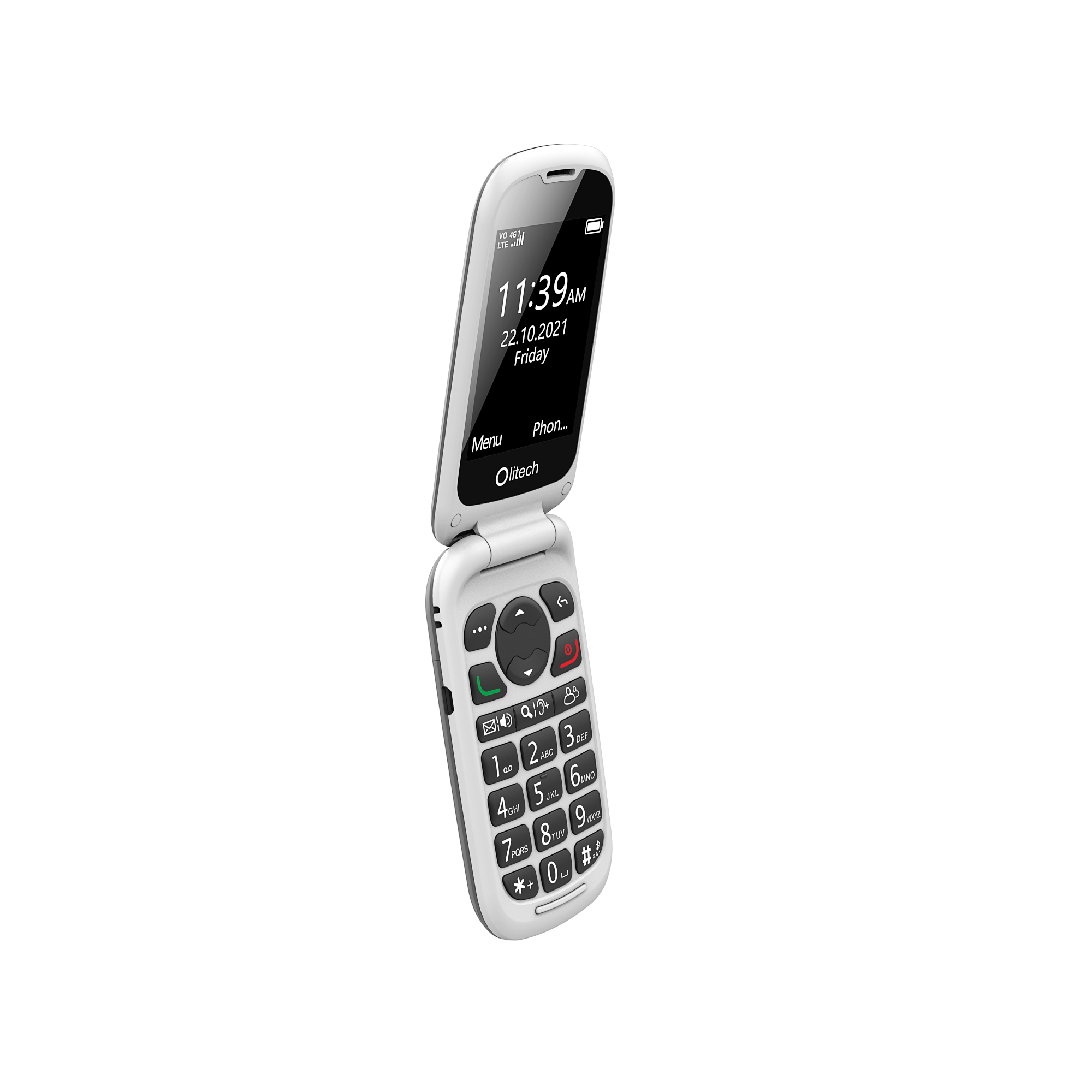 Olitech EasyFlip 2 4G Seniors Phone Big Buttons GPS Location - Black/White