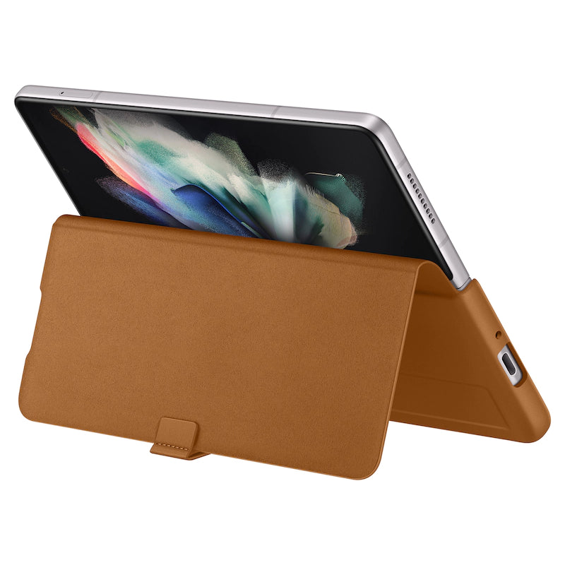 Samsung Leather Flip Cover for Galaxy Fold3 - Camel Brown