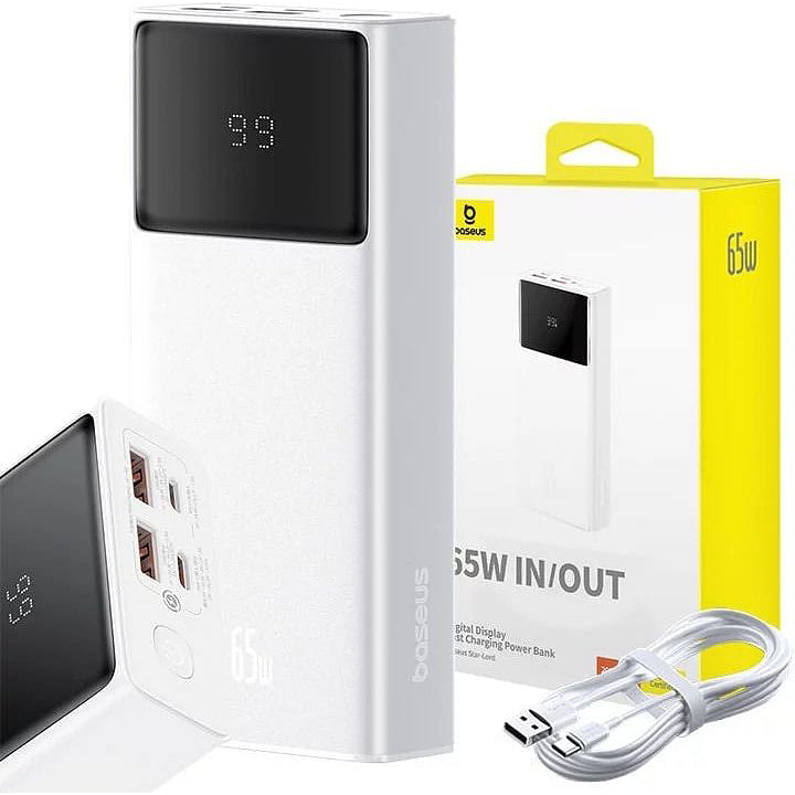 Baseus Star-Lord Digital Display 65W Fast Charging Power Bank 20000mAh - White