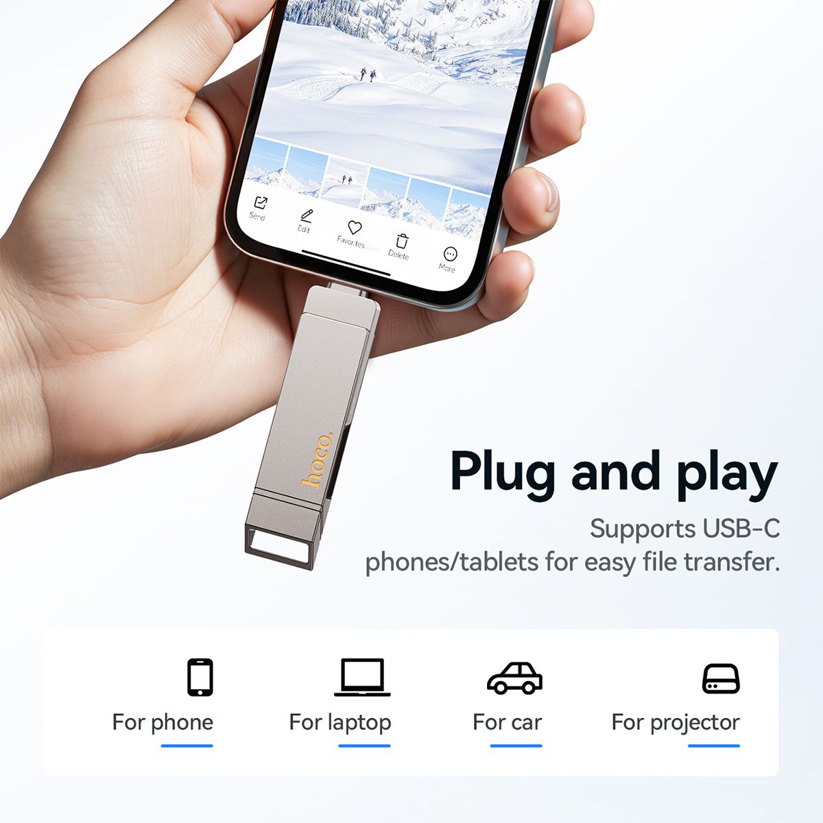 HOCO UD15 2-in-1 High Speed Zinc alloy Flash Drive (USB-A & USB-C) - Metal gray