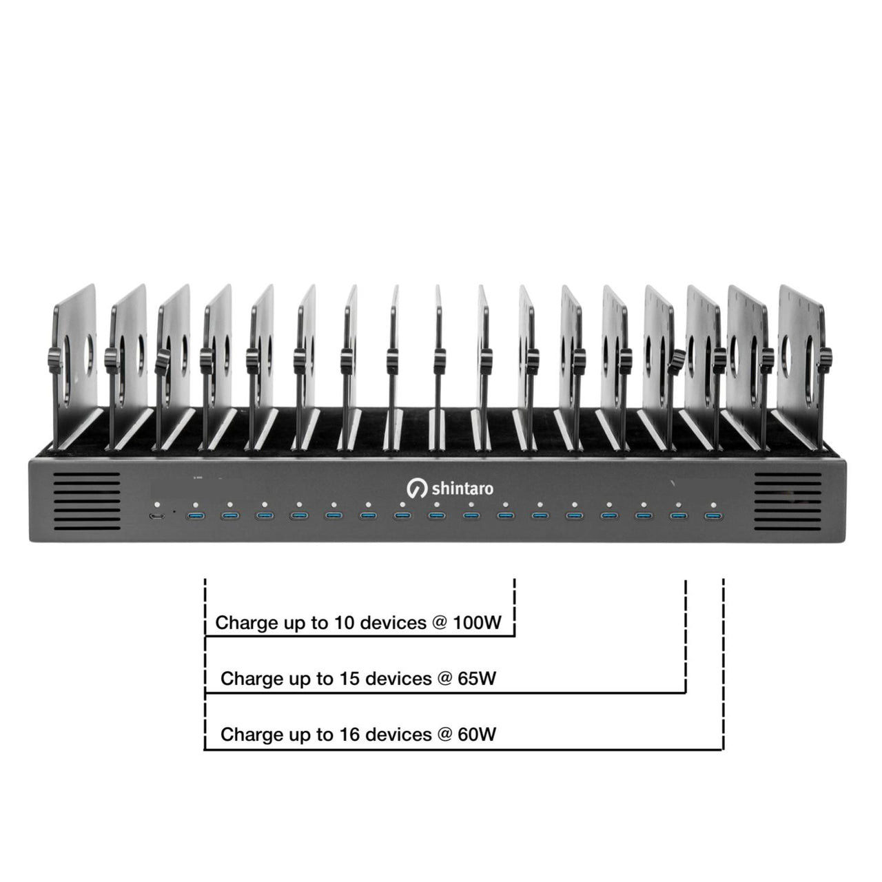 Shintaro 16-Port USB-C PD3.0 1000W GaN Charging Dock for Smartphone, Tablet, & Notebook Devices & Smart Power