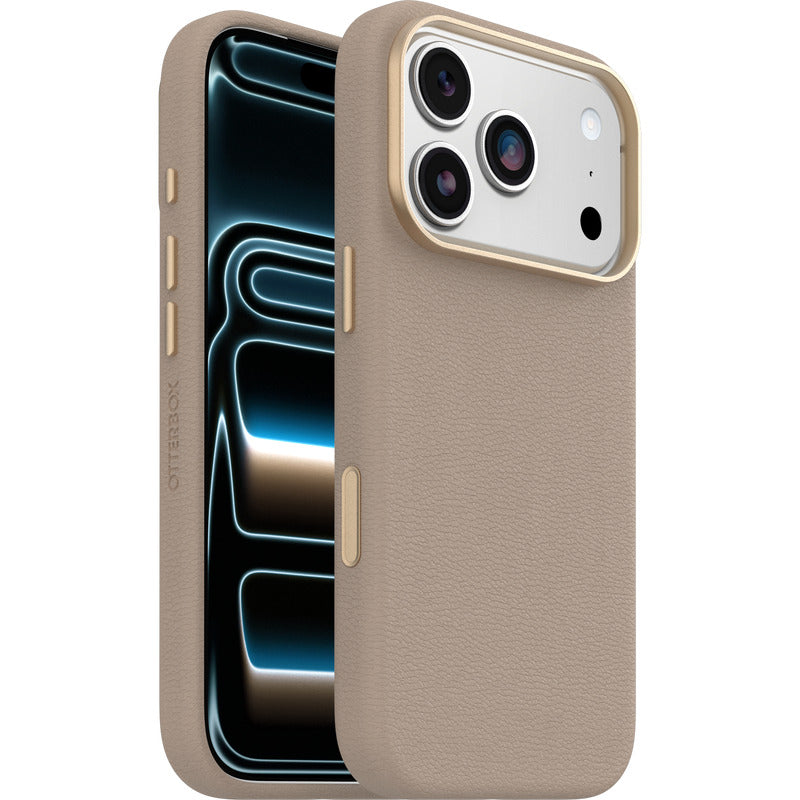 OtterBox Symmetry Cactus Leather MagSafe Case for Apple iPhone 17 Pro - Grey Comfort (Beige)