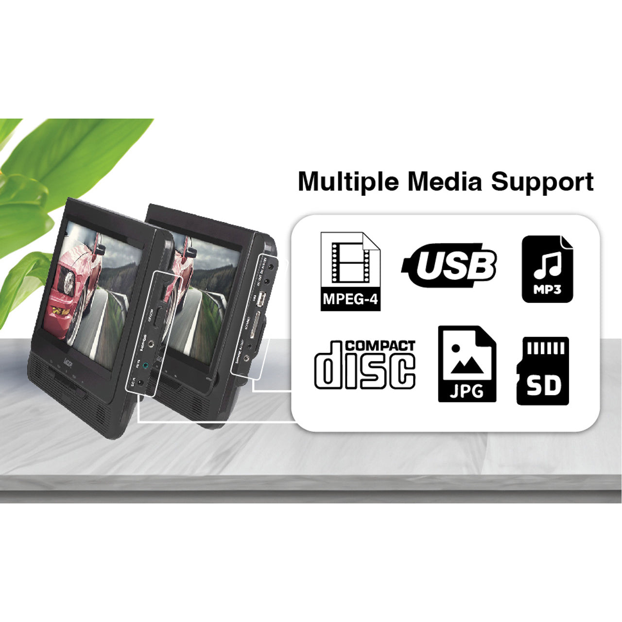 Laser 9" Dual Screen Portable DVD Player for Car- Black