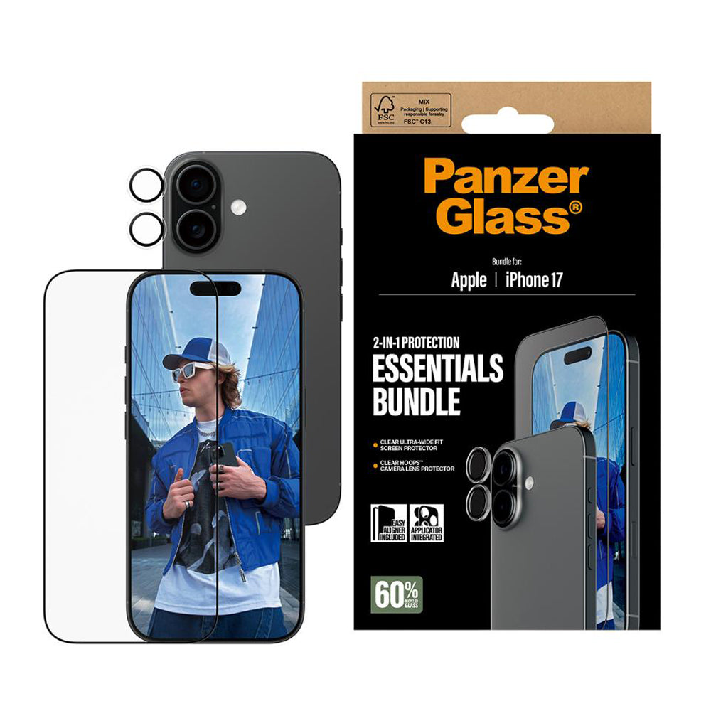 PanzerGlass 2-in-1 Ulte Wide Fit Screen Protector and Hoops®Camera Lens Protector Bundle for iPhone