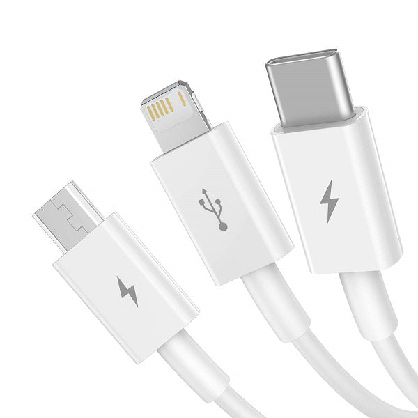 Baseus Superior fast charging 3 in 1 Cable USB-A to Micro,USB C & Lightning Cable 1.5 Meter - White