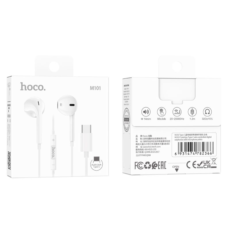Hoco M101 Crystal USB-C Handsfree - White