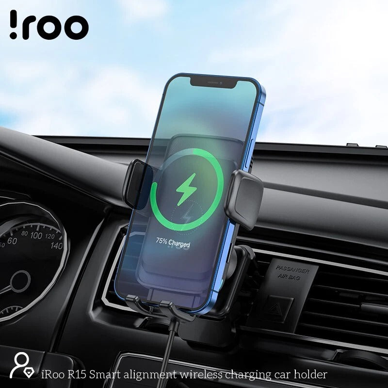iRoo R15: 15W Smart Alignment Fast Wireless Charging Windscreen/Dashboard Holder