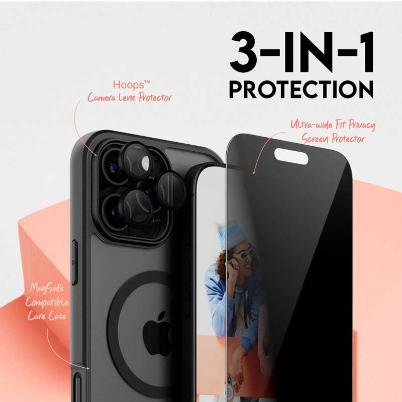 PanzerGlass Care Flgship 3-in-1 Privacy Bundle for iPhone 16 Pro Max - Clear