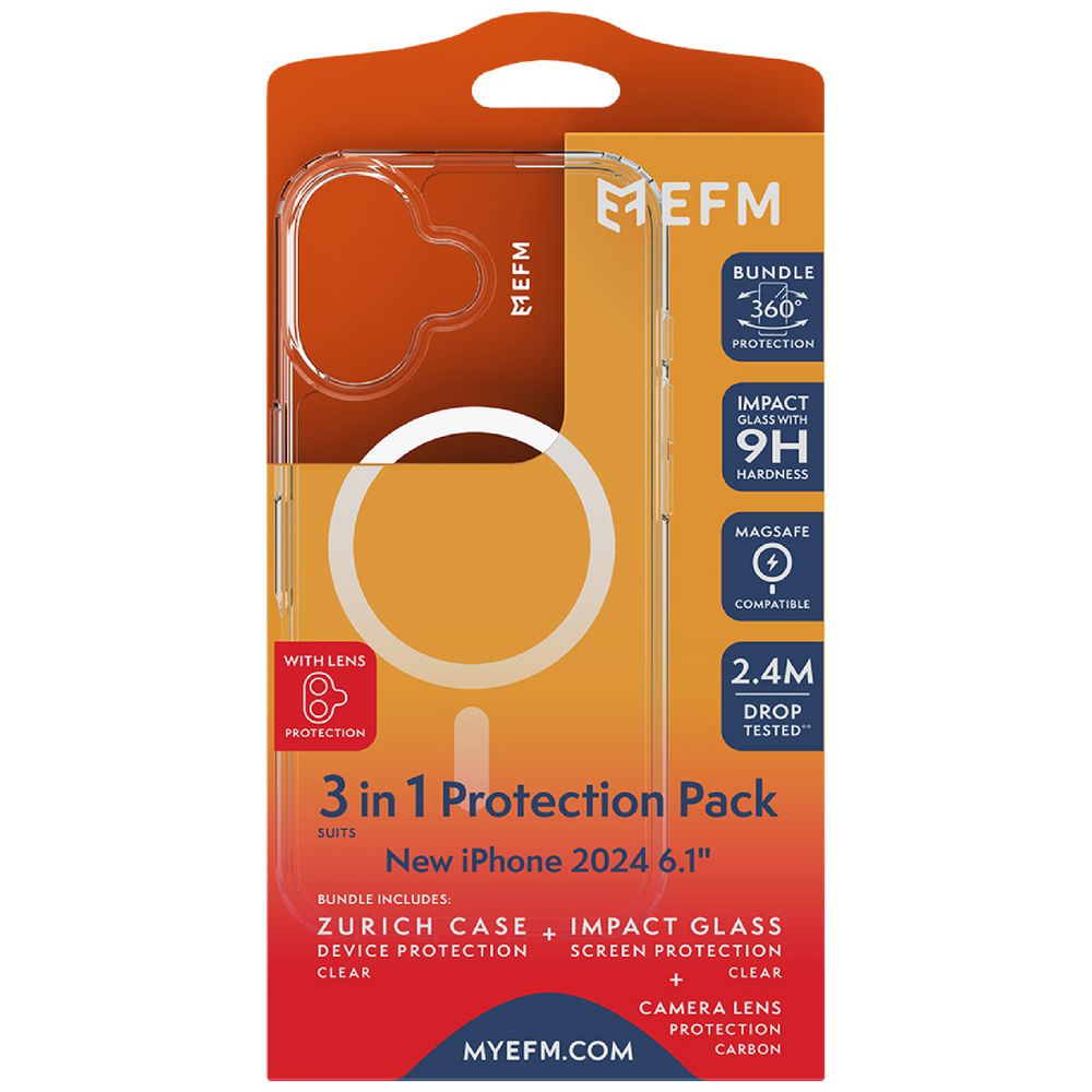 EFM Zurich MagSafe, Impact Screen and Lens Protector Bundle For New iPhone 2024 6.1-Clear