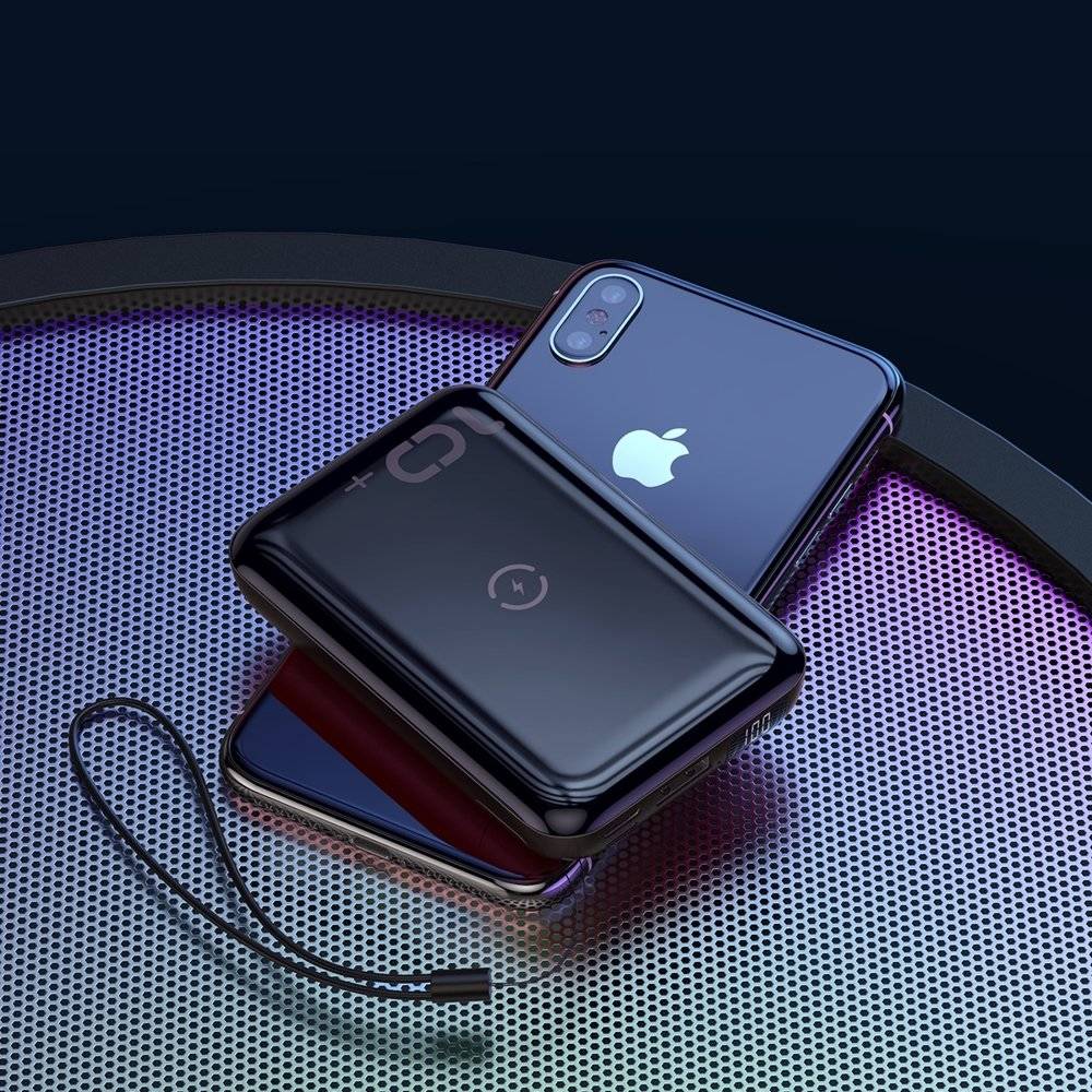 Baseus MINI lightweight FAST Wireless Qi Charger Power bank 10000mAh with Lanyard - Black