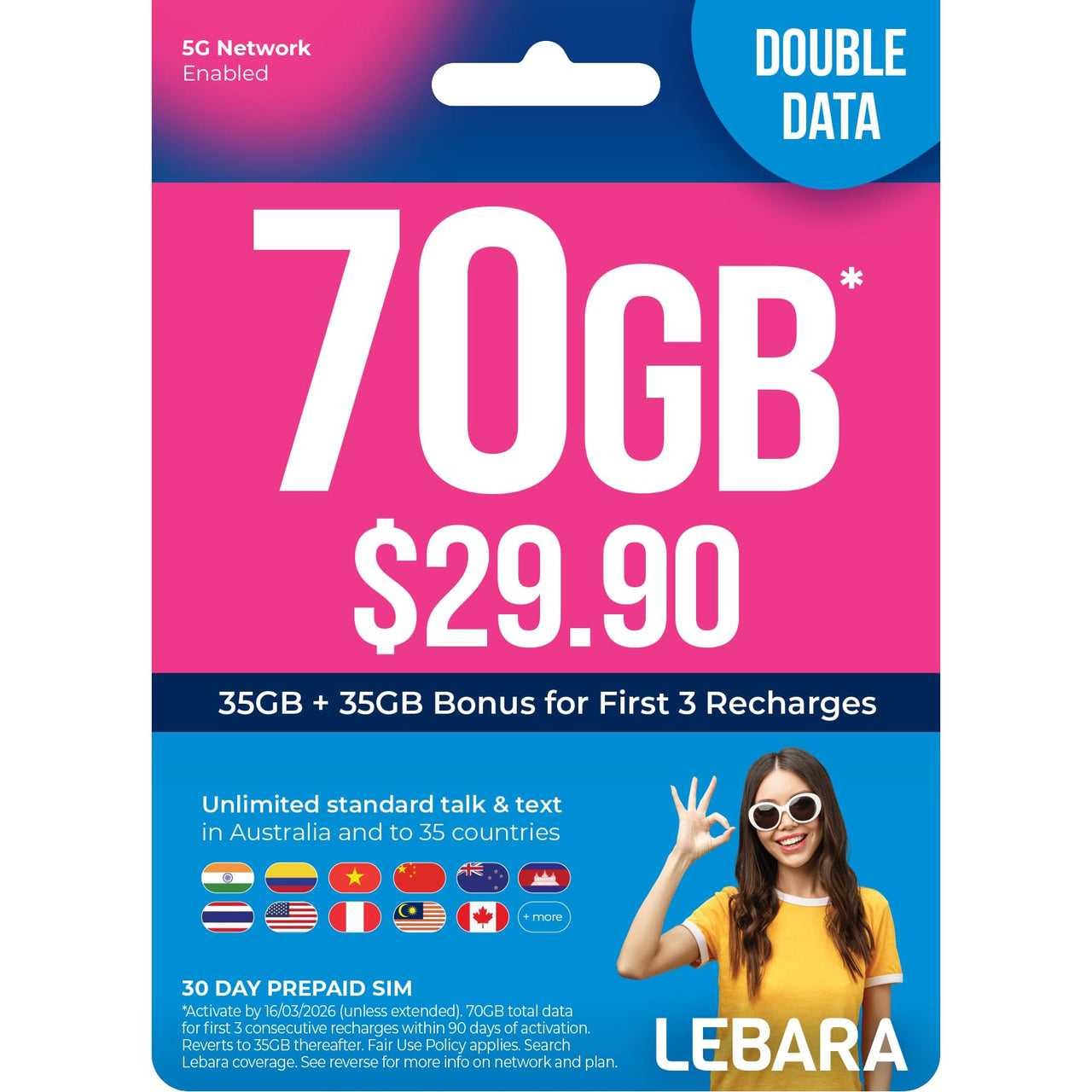 Lebara $29.90 Starter Pack PrePaid SIM Card
