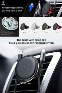 Thumbnail for Baseus Strong Magnetic Air Vent Car Mount Holder With Cable Clip - Black