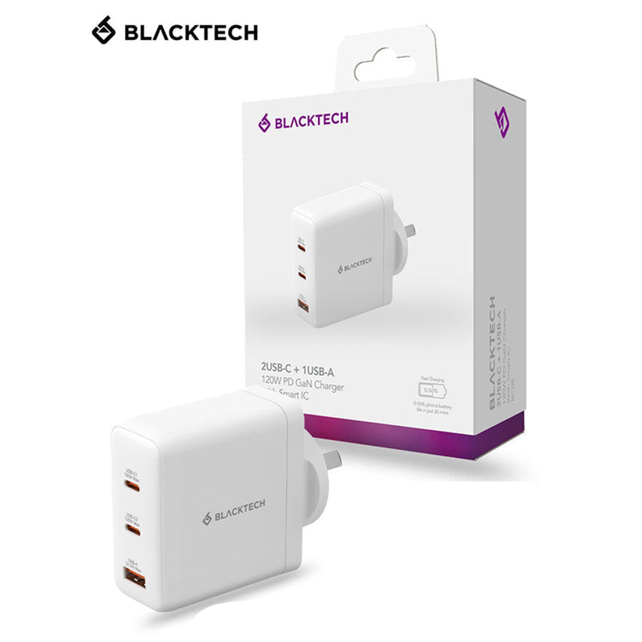 BLACKTECH 2C1A 120W PD QC Adapter With Smart IC - White