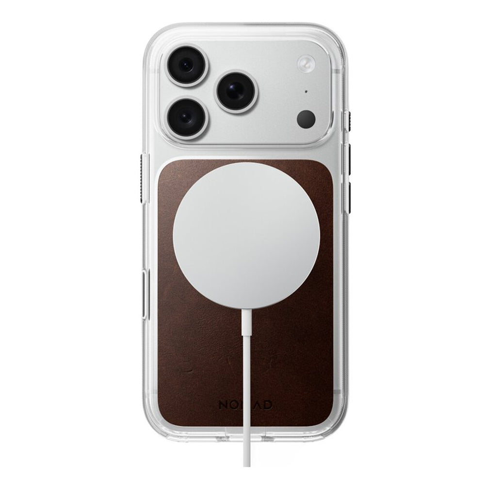 NOMAD Clear Leather case for iPhone 18 Pro - Rustic Brown Horween