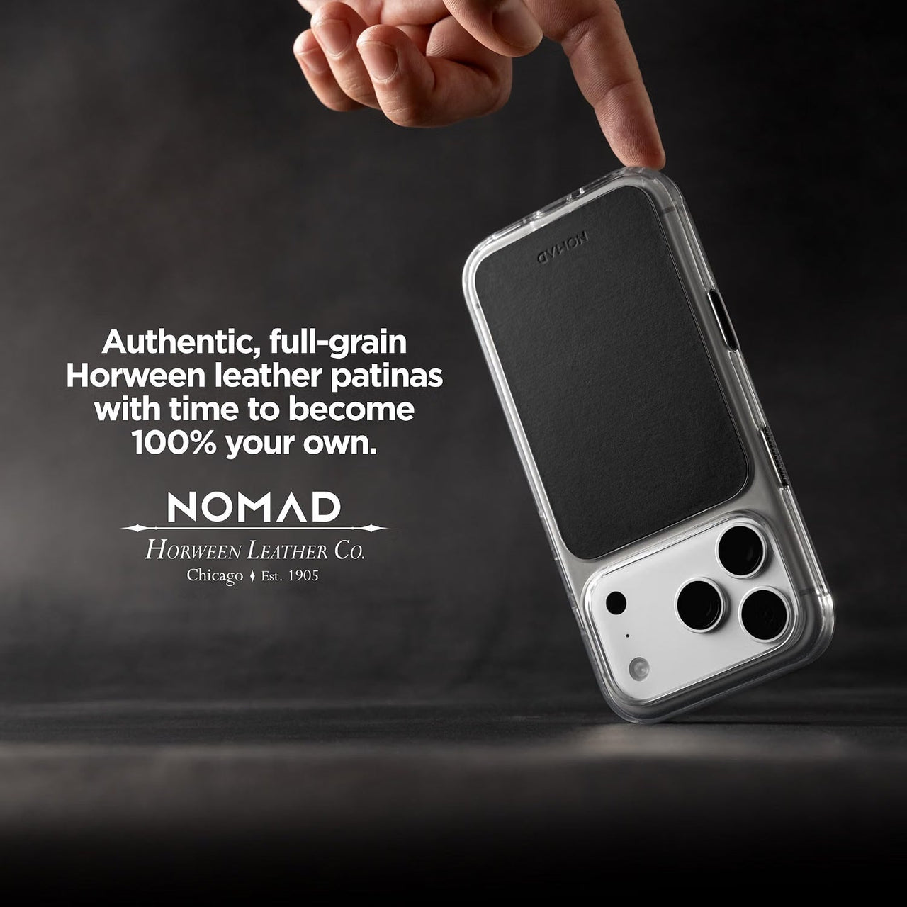 NOMAD Clear Leather Case for iPhone 18 Pro Max - Black Horween