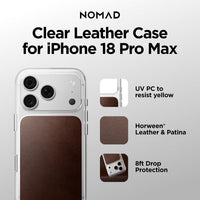 NOMAD Clear Leather Case for iPhone 18 Pro Max -Rustic Brown Horween